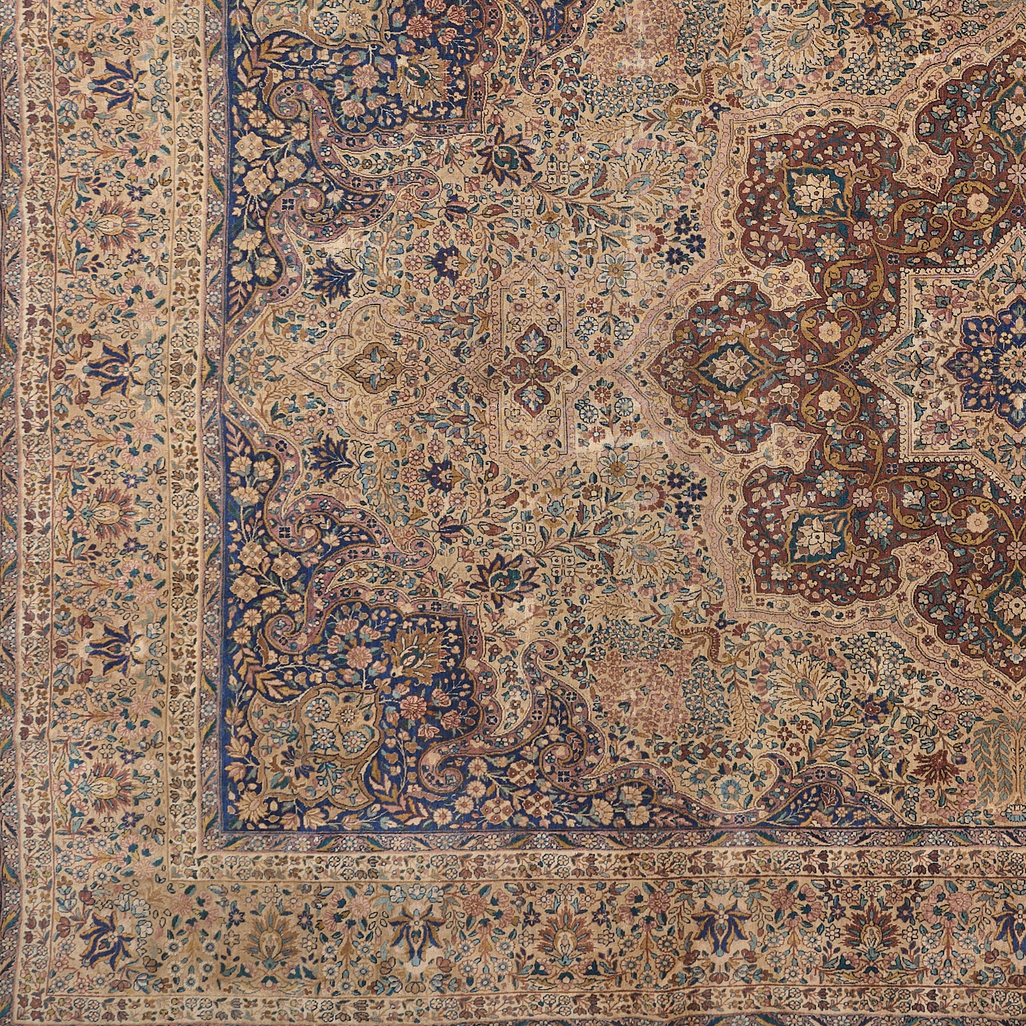 90062 Semi Antique Persian Laver Kirman Circa 1920