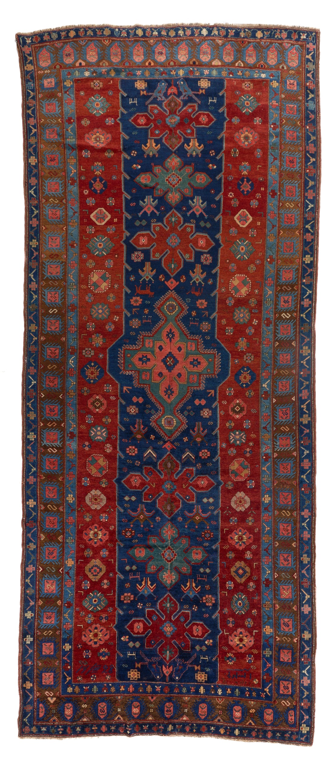 90087 Antique Kazak Gallery Size Rug Circa 1940- dated