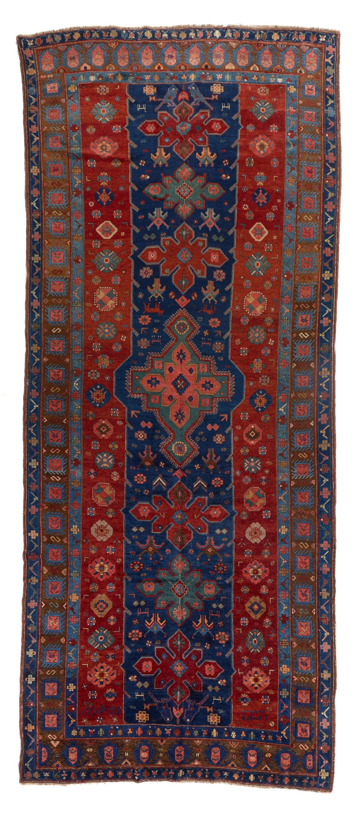 90087 Antique Kazak Gallery Size Rug Circa 1940- dated