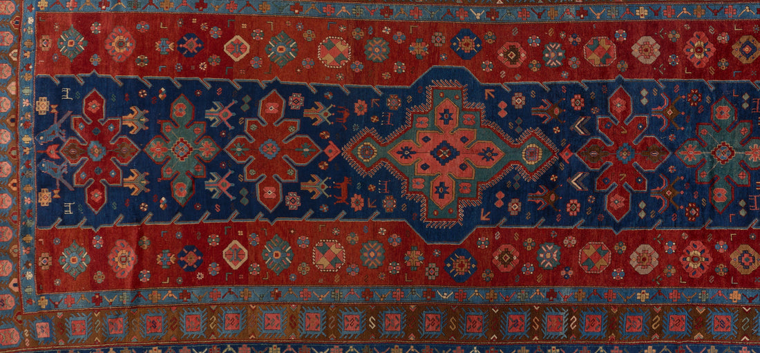 90087 Antique Kazak Gallery Size Rug Circa 1940- dated