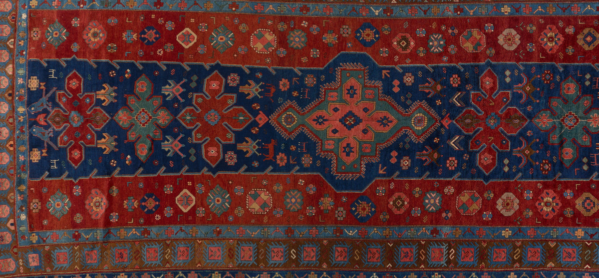 90087 Antique Kazak Gallery Size Rug Circa 1940- dated