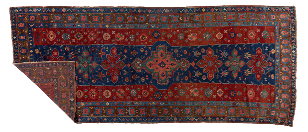90087 Antique Kazak Gallery Size Rug Circa 1940- dated